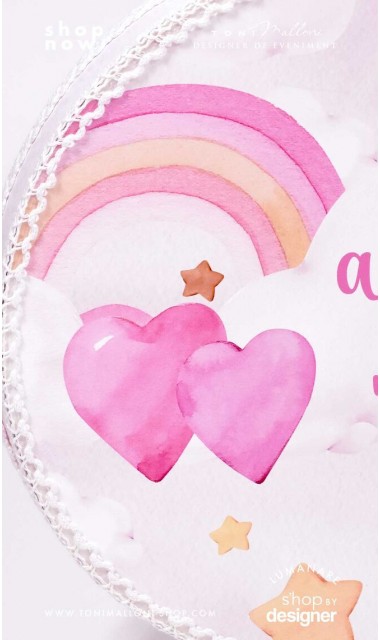 Trusou roz cu pisicute inimi si curcubeu Rainbow 2